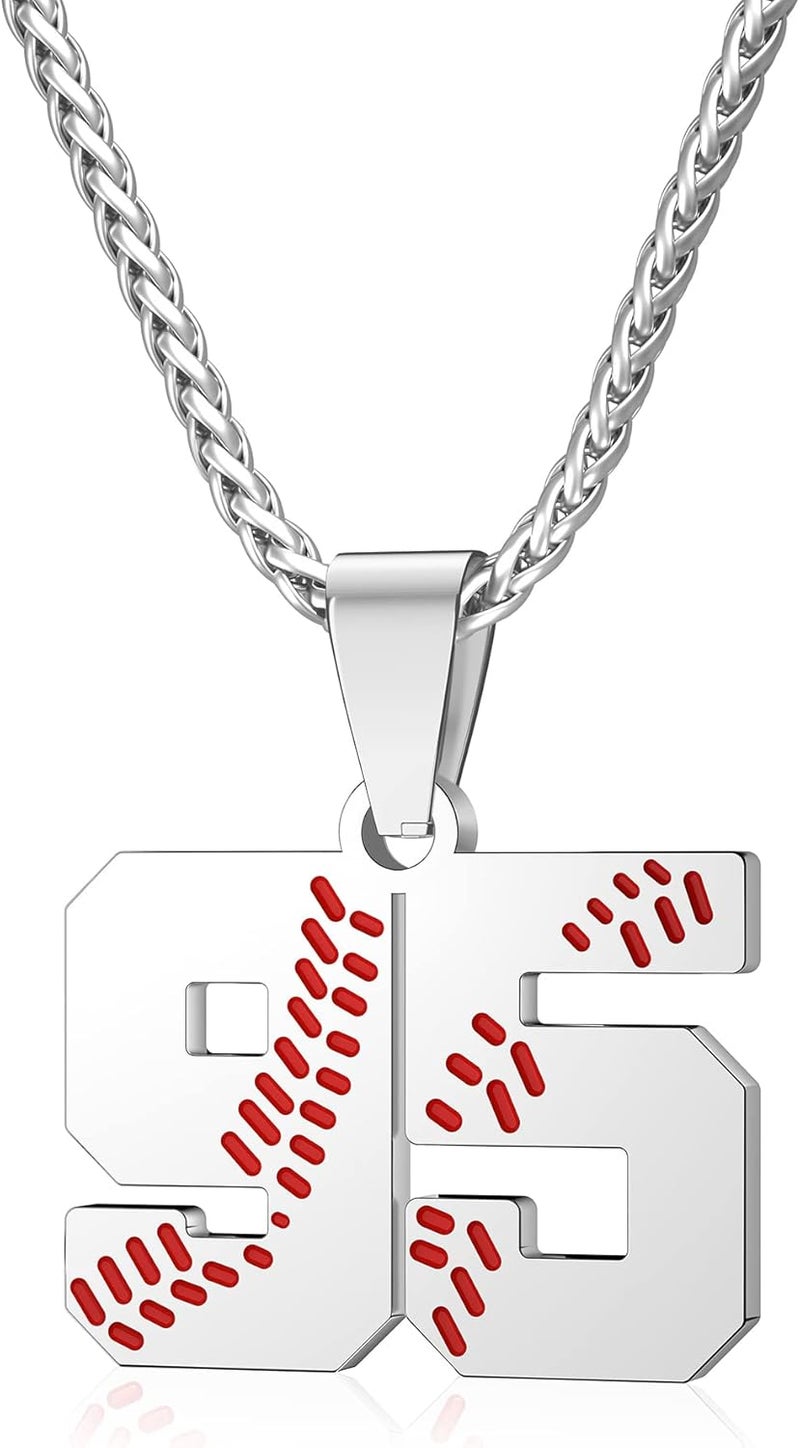 Wikavanli Personalized Baseball Jersey Number 00-99 Necklace - Stainless Steel Baseball Chain Pendant Necklace - Team Jewelry Gift for Boys, Girls, Men, Women - Image 1